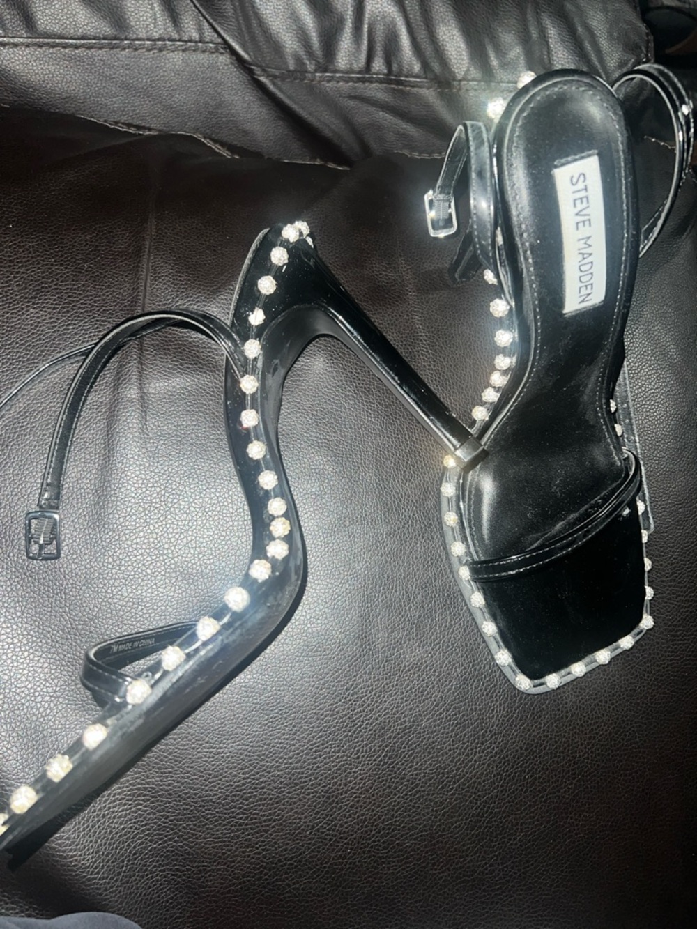 Steve Madden Black Crystal-Trim High Heel Sandals
